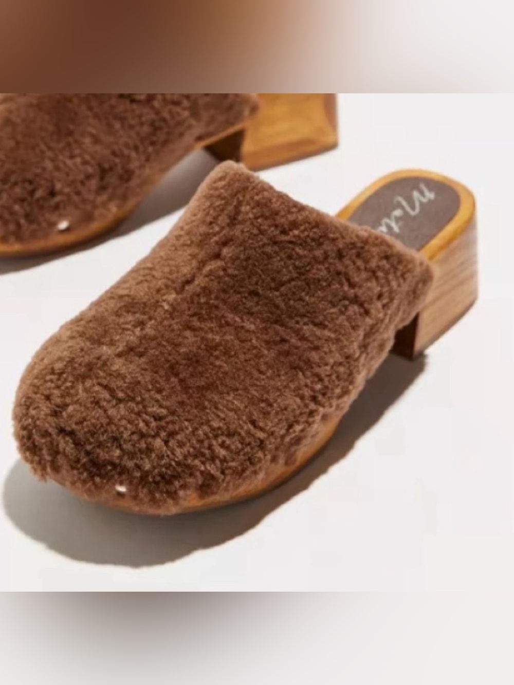 NWOB Matisse Brown real Shearling Mule Clogs real wooden sole size 8